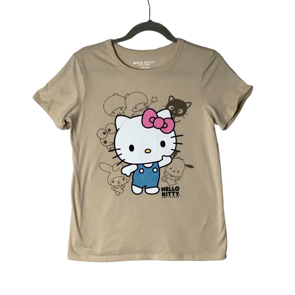 Hello Kitty & Friends Graphic Tee Shirt Sanrio Women Sz XS‎ Cotton Blend Beige